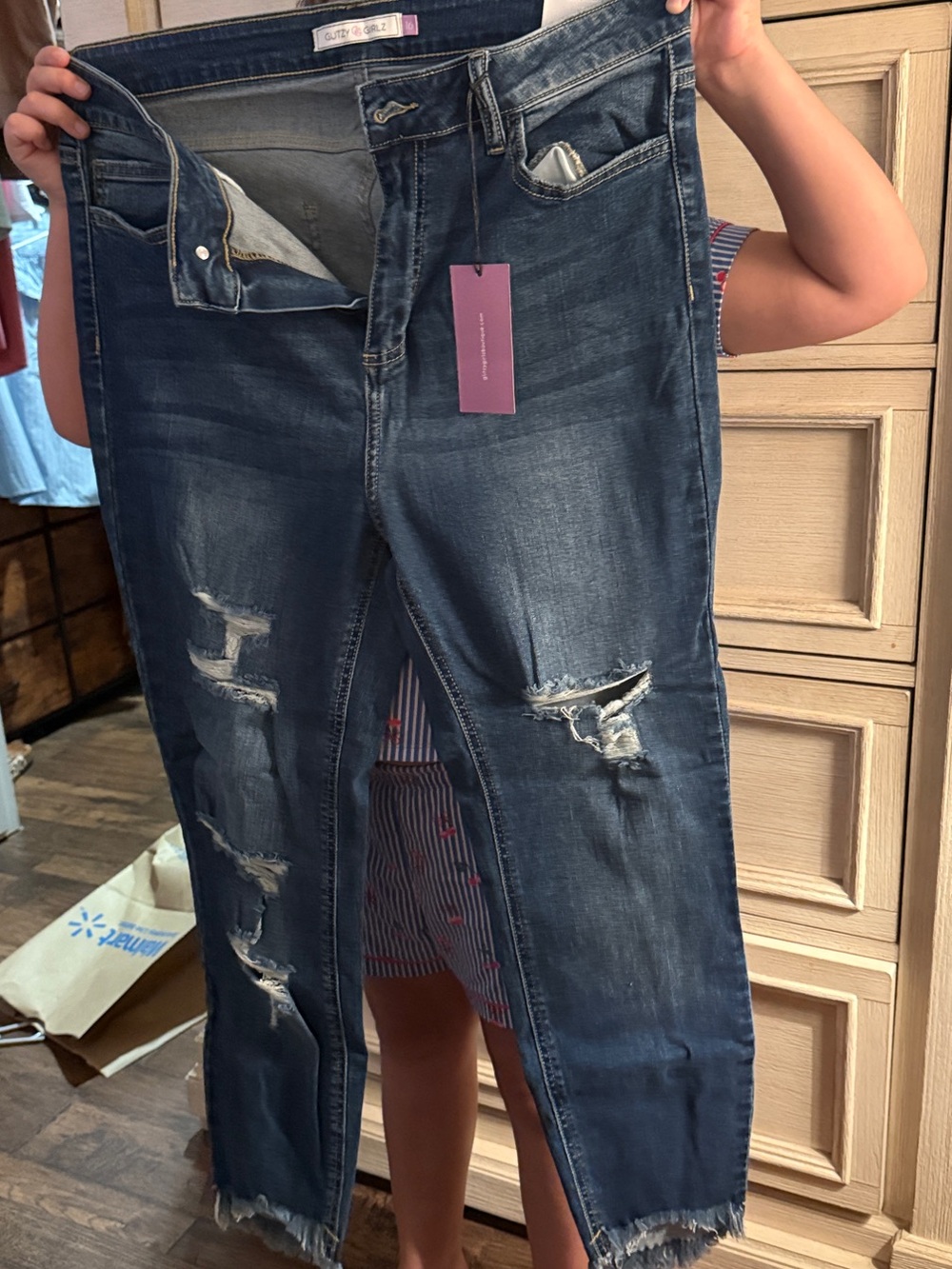 Cutie Girlz Dark Blue Distressed Cropped Ankle Jeans